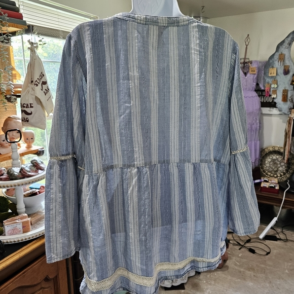 Knox Rose tunic top blue pins strip with pink and blue tassel tie size xxl - Picture 3 of 4